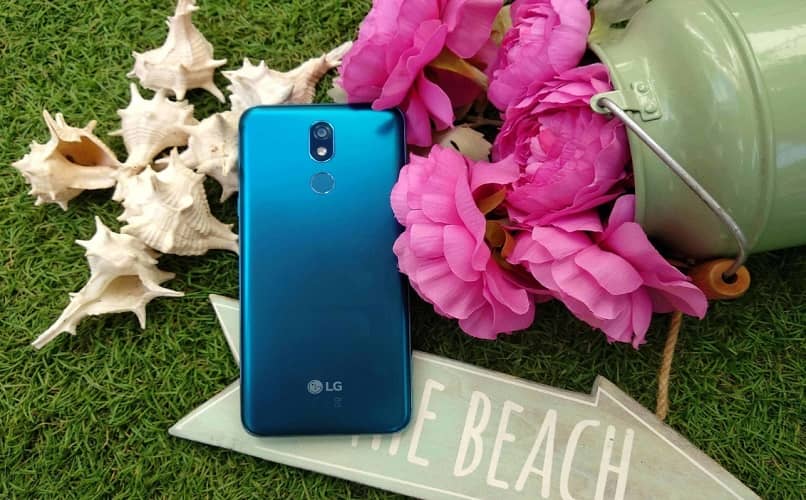 lg mobile with flowers around