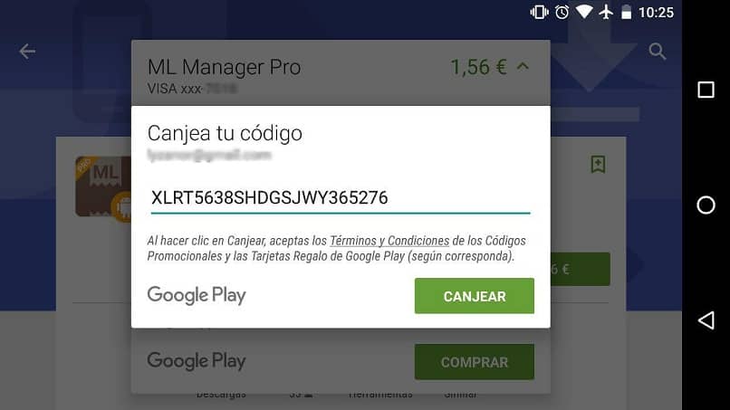 ventana indicando introducir codigo para canjear tarjeta de regalo Google Play facil y rapido